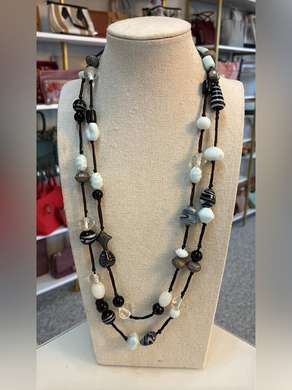 Black & White Multi-Bead Strand Necklace - Picture 4 of 5